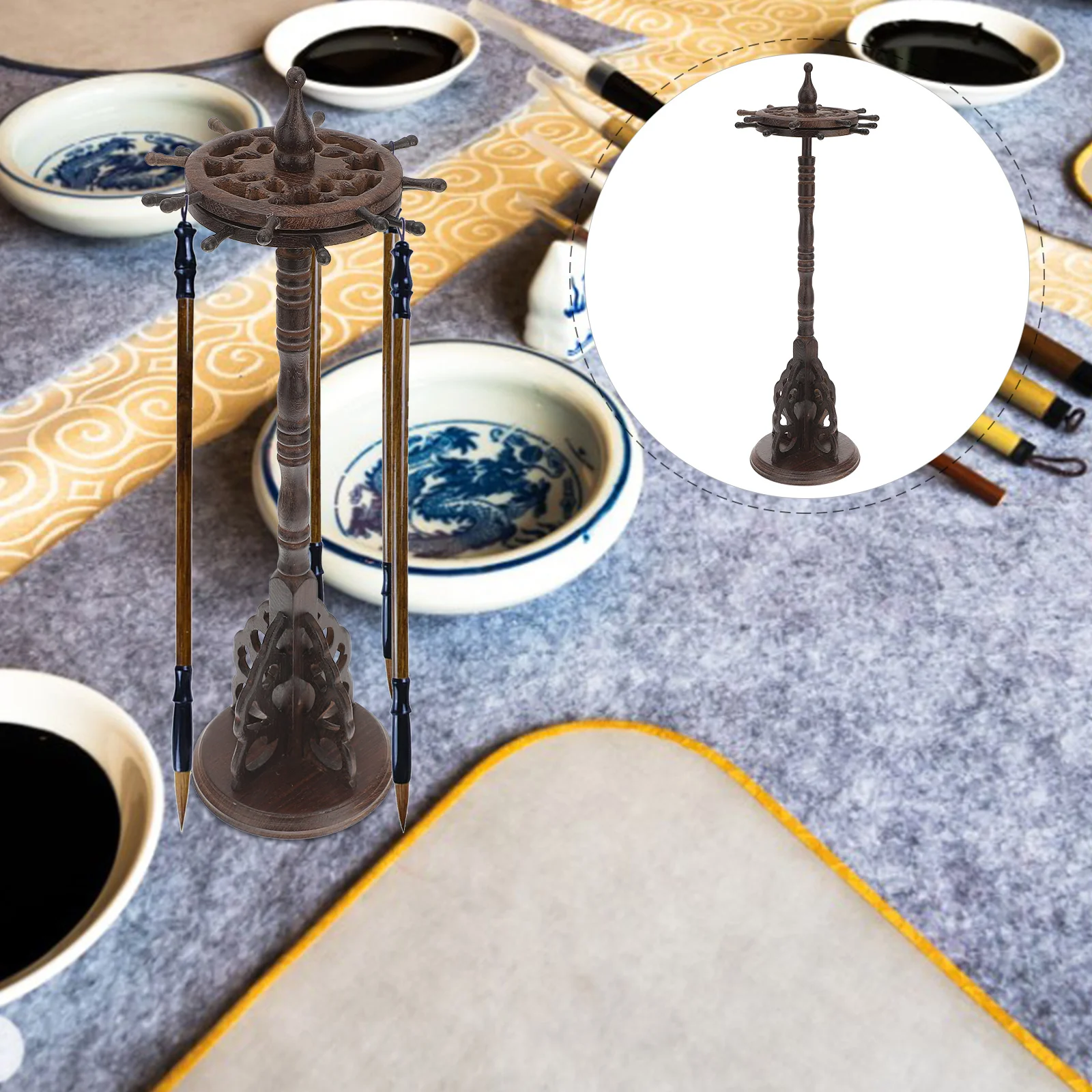 

Настольный декор, вешалка для кистей, эмблемы, мольберт, креативная стойка для ручек, инструмент для каллиграфии, черный деревянный держатель