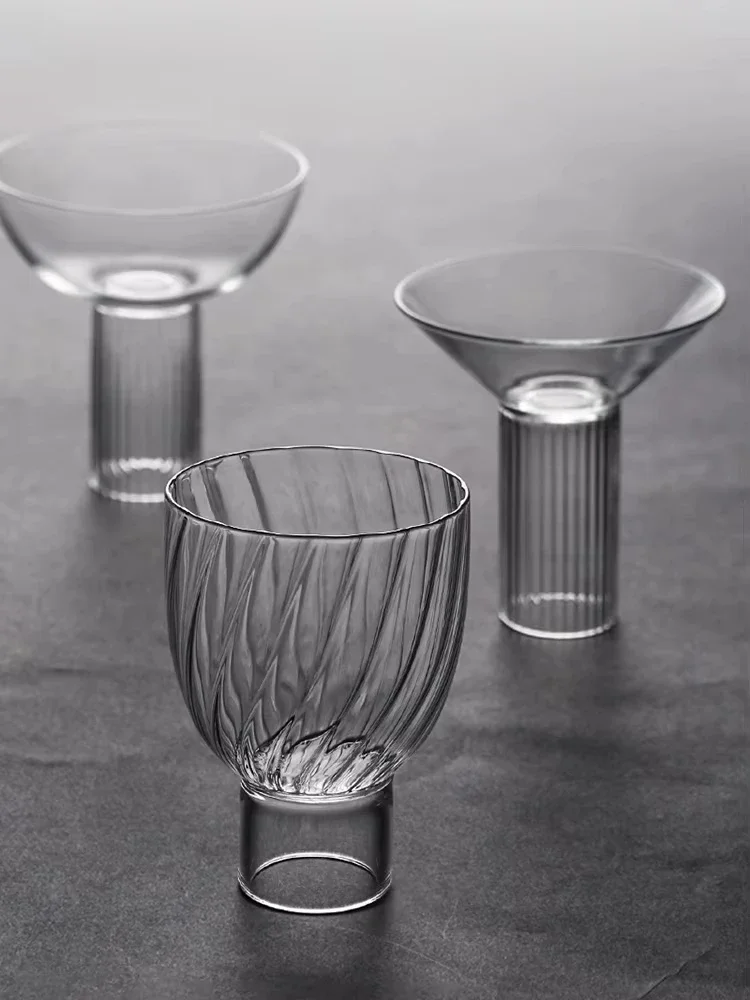Creative Stripe Glass Cups Ins Popular Home Use Simple Style round Drinkware for Iced Americano Latte Cocktails Juicy Desserts
