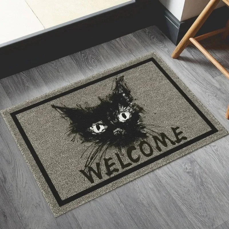 VIKAMA Couple Cats Welcome Non Slip Washable Absorbent Waterproof Door Mat Entryway Welcome Love Heart Doormat