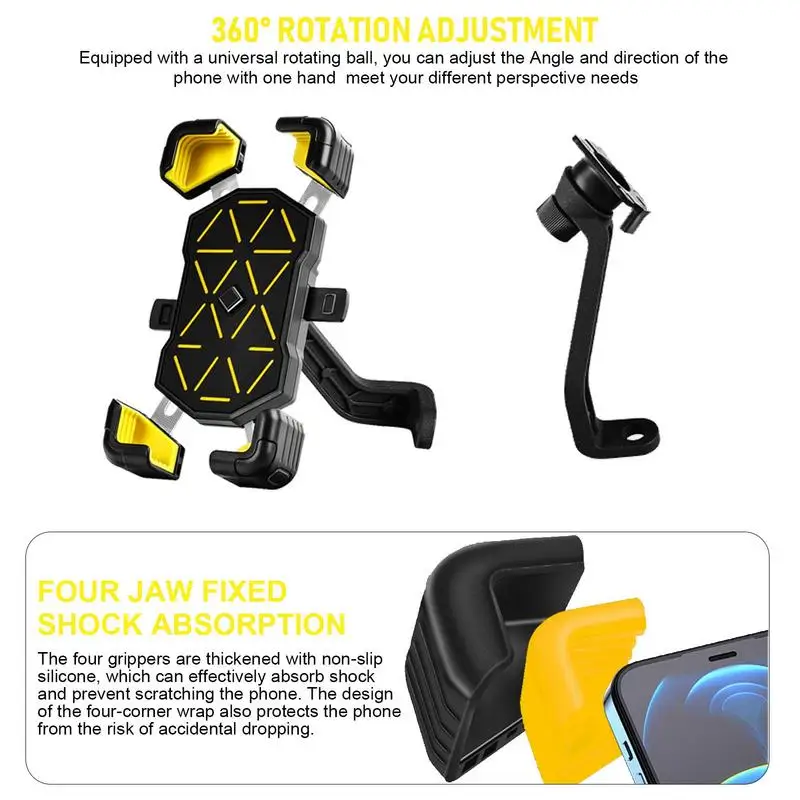 Bike Phone Holder Non-Slip Anti-Shake Auto Locking Phone Bracket 360 Degrees Rotatable Shockproof Cycling Phone Holder For