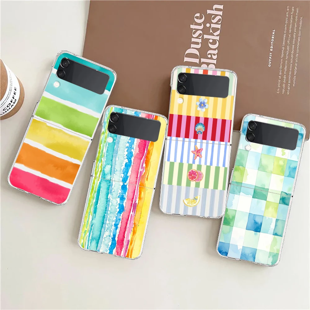 Colorful Stripes Phone Case for Samsung Galaxy Z Flip 3 4 5 6 7 8 Folding Shell For Samsung Z Flip5 PC Hard Cover