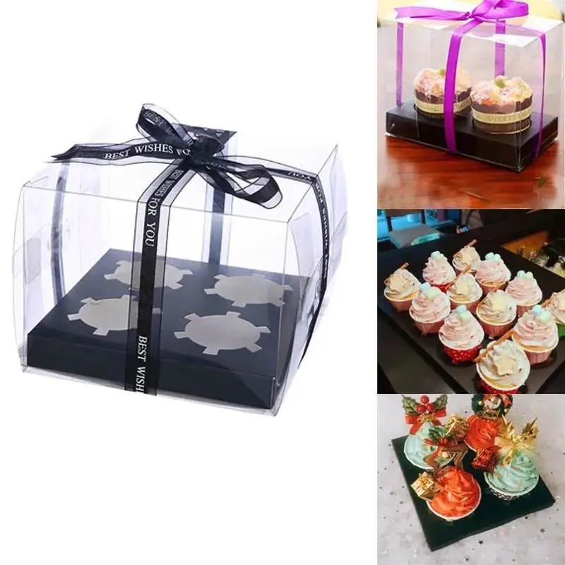 Transparent PET Cake Packaging Boxes 2/4/6/12Tablets For Cupcakes Muffins Mooncakes Bakery Wedding Party Dessert Gift Supplies