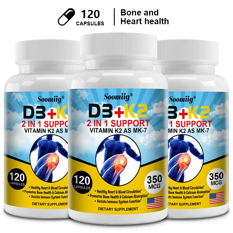 

Vitamin D3 5000IU and Vitamin K2 (MK-7) Capsules for Calcium Absorption, Bone Regeneration, Immune Support, Easy To Melt