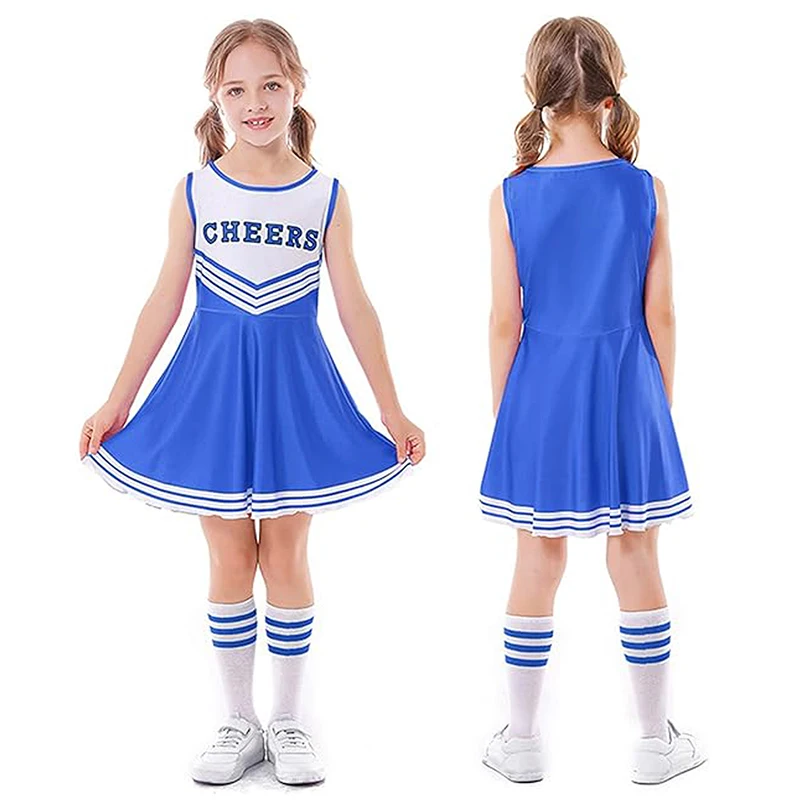 Children's Team Cheerleading Uniforms Girls Summer Sports Sleeveless Dresses Kids Fashionable Cheer Uniforms Skirts Cool