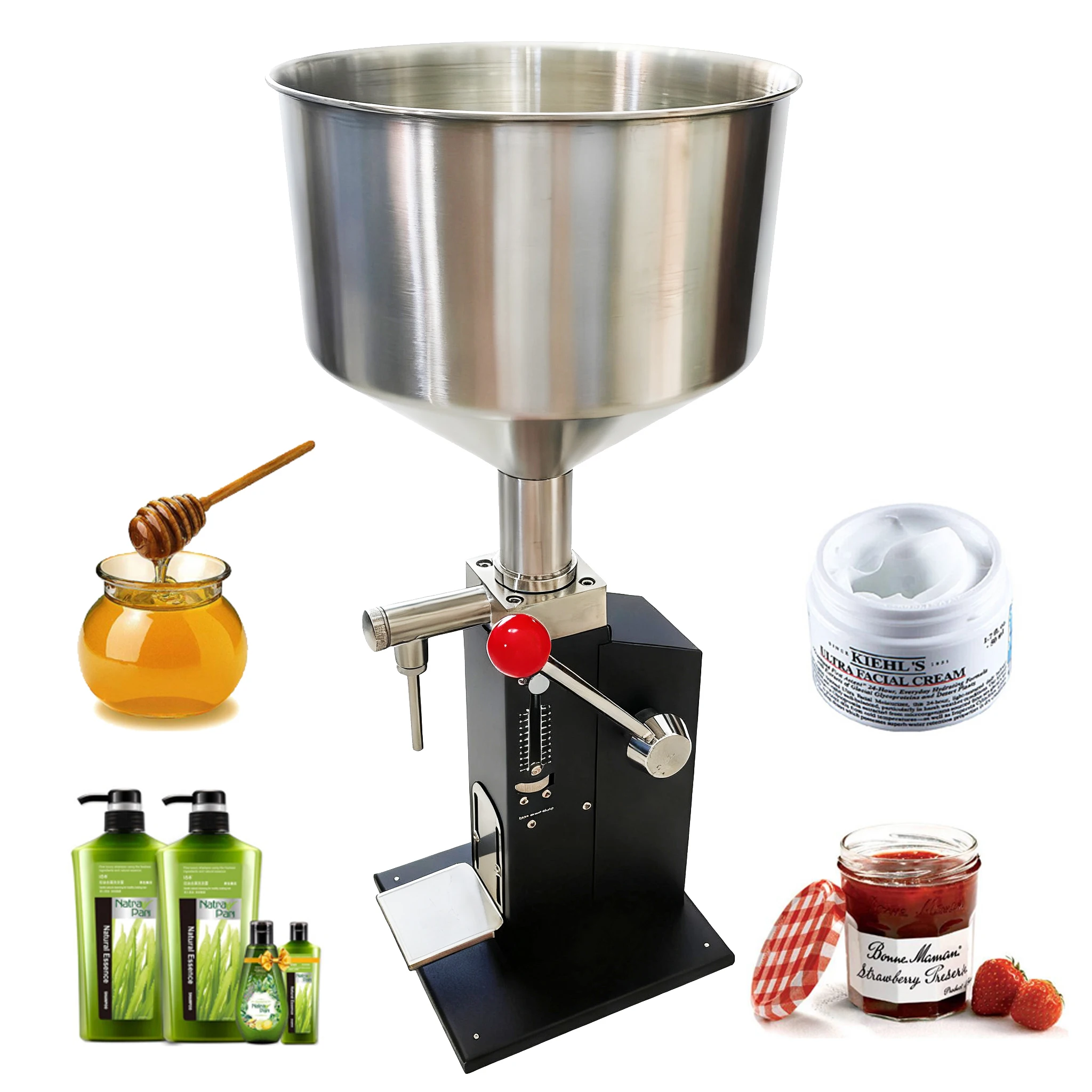 

A03 Manual Paste Liquid Filling Machine Cream Oil Filler Hand Press Adjustable Bottle Filler With Hopper for Water Oil Honey
