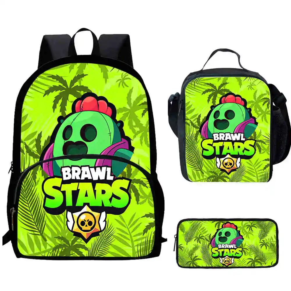 Anime Mochila B-rawl Child Backpack with Front Pocket,Lunch Bags,Pencil Bags for Aged 5-10 ,Cartoon School Bags for Boys Girls