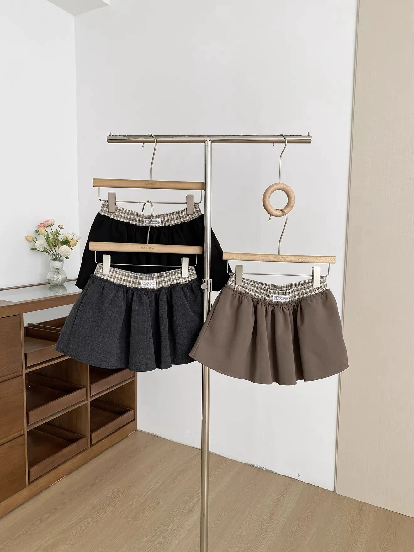 Women's Patchwork A Line Puffy Skirt Lady Plaid Elastic Waist School Style Mini Skirt