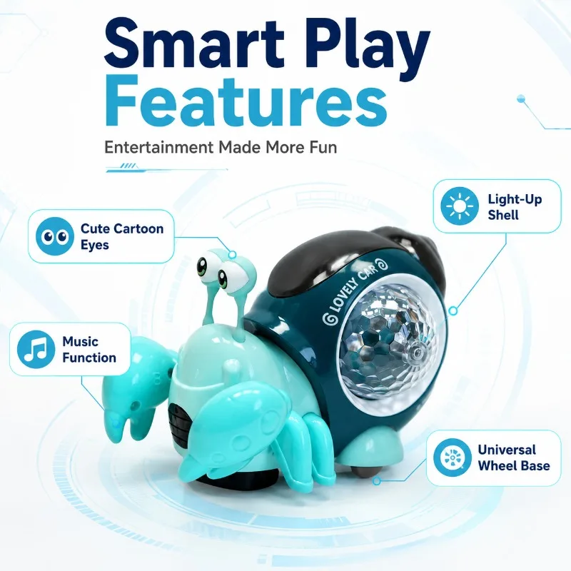 Cute Electric Hermit Crab Toy with Universal Wheel Brilliant Lights & Music Popular Present for Toddlers Children
