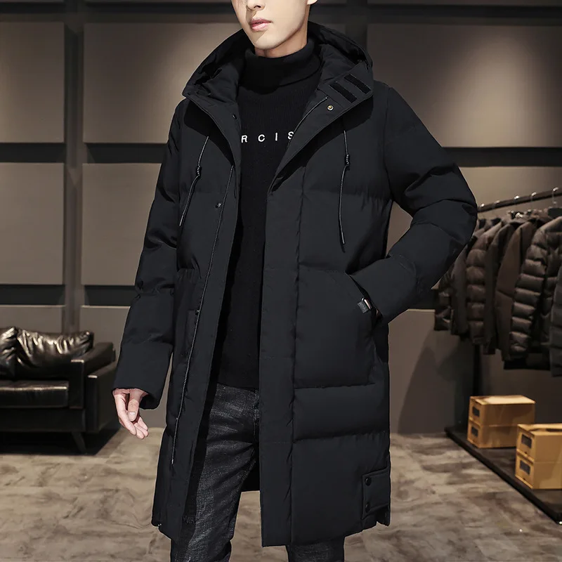 Winter Man Down Jacket Simple Solid Color Cold-proof Male Outerwear Mid Length Long Sleeve Zipper Daily Men Hooded Coat