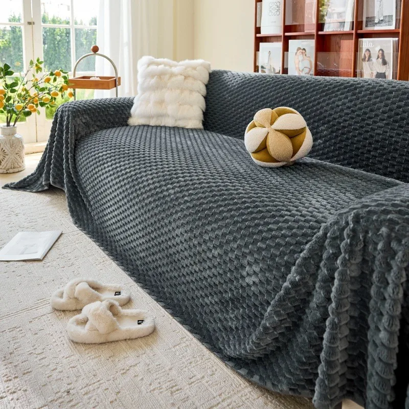 1pcs Non Slip Winter Thick Plush Sofa Towel All Inclusive Anti Cat Scratch Seat Cover Dustproof Furniture Protector Home Decor
