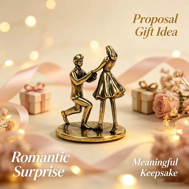 Mini 20×31mm Brass Propose Couple Statue Kneeling Man Figurine Desktop Display Romantic Souvenir for Wedding Valentine Gift