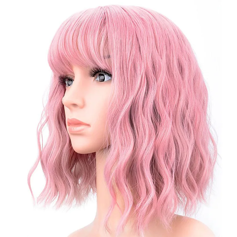 Color  with bangs white Japanese shoulder-length wig short curly hair chemical fiber headgear