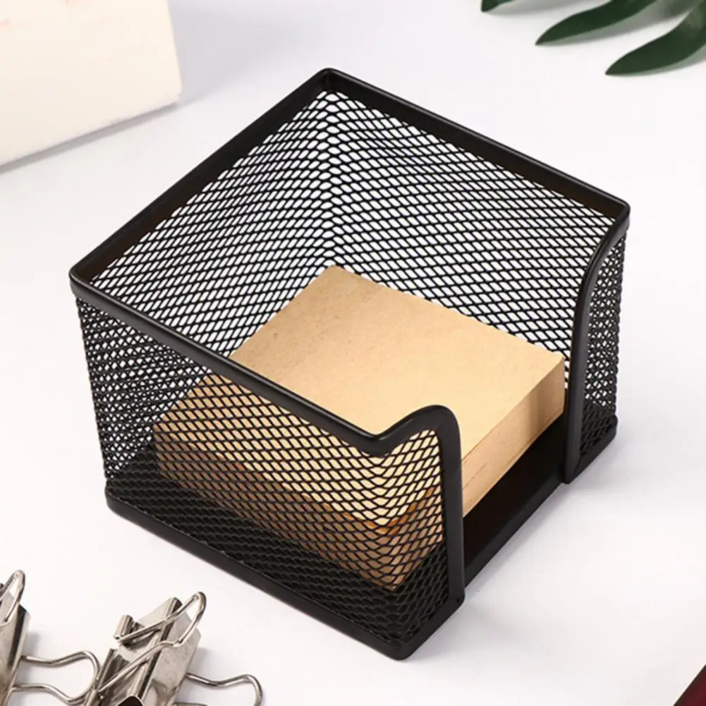 Blocco Note scatola portaoggetti in metallo nero Desktop Memo Pad Sticky Note Organizer blocco Note scatola in rete forniture per ufficio a casa