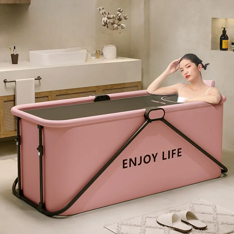 Whole Body Portable Adult Bathtub Thickened Retractable Bathroom Barrel with Cover Folding Bucket for Home Spa Experiences