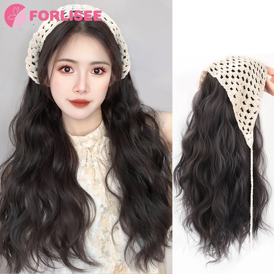 

FORLISEE Triangular Headscarf Wig Women's Hat Hair Integrated Summer Fashion Headband Wig Women's Long Hair Natural Curls