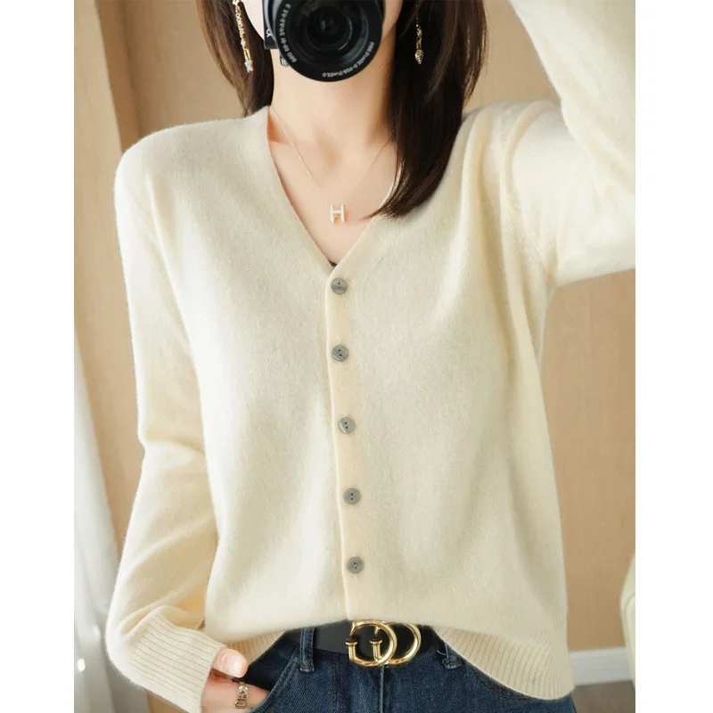 

Women Thicken Warm Sweater Long Sleeve Solid Elegant Knit Loose-fitting Pullovers V-Neck Loose Casual Winter Y33