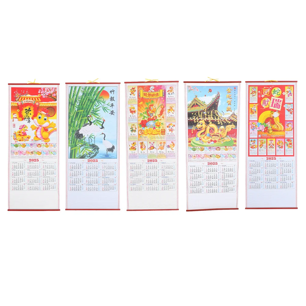 

5Pcs Chinese Wall Scroll Calendar 2025 Snake Year Monthly Wall Calendar for Home Office Decoration Daily Schedule Organizer
