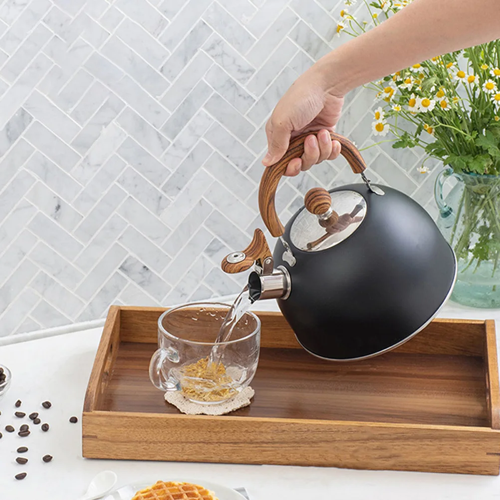 

Stovetop Whistling Kettle 3L Black Large Mouth Direct Fill Safe Portable Lightweight Tea Coffee Hot Water Kettle Stainless Steel