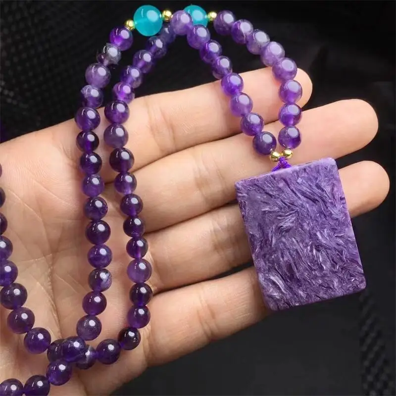 Natural Charoite Amethyst Chain Pendant Healing Fengshui Reiki DIY Jewelry Accessories Holiday Gift 1pcs