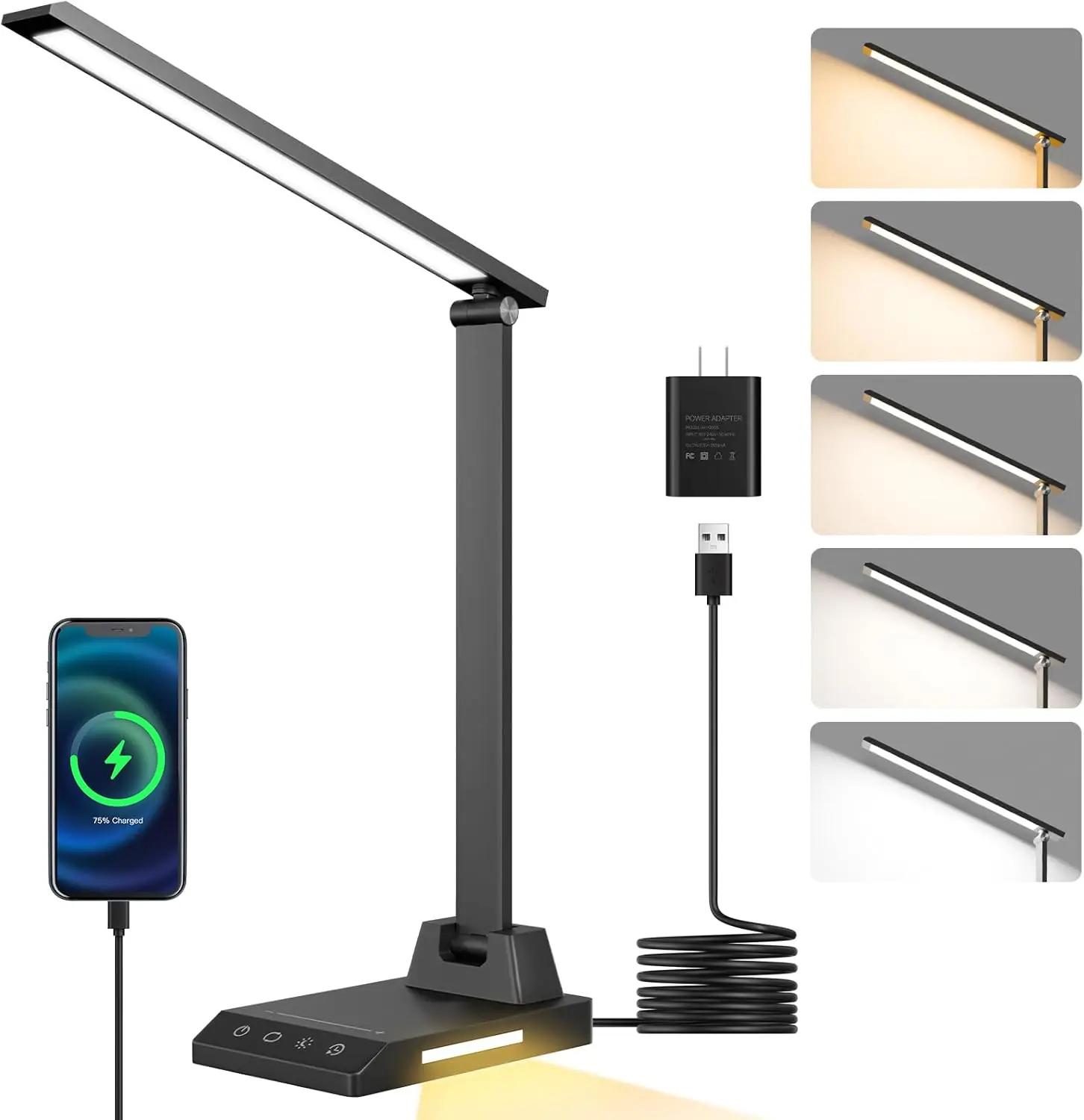 

Настольная LED-лампа USB-C с регулируемой яркостью, 25 режимов, для дома и офиса, для чтения, бережная для глаз, прикроватная лампа