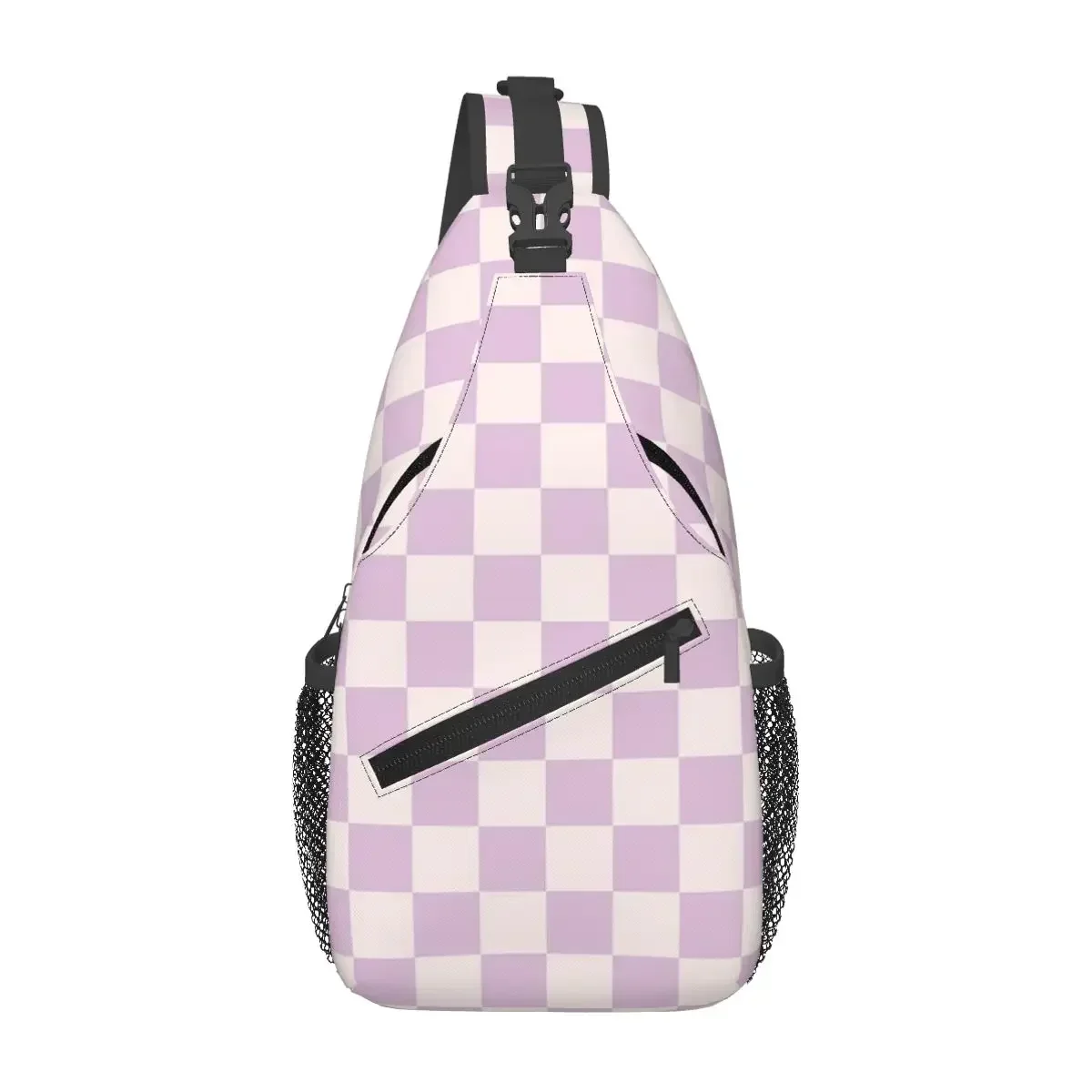 

Checkerboard Check Checked In Light Lilac Purple Pink Chest Bag Men Sling Crossbody Backpack Chest Bag Daypack Shoulder Bag
