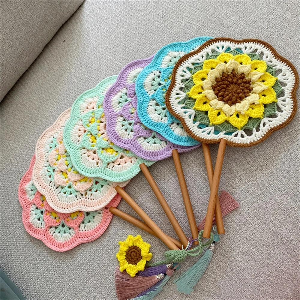 Hand-crocheted Antique Round Fan Petal-shaped Chinese Dunhuang Hanfu Dance Hand Fan Performance Prop Wedding Party Gift Bestie - Image 2