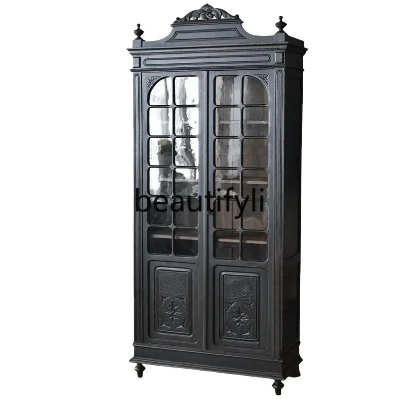 M71 French retro solid wood carving flower wine cabinet American country decorative cabinet storage, display cabinet45