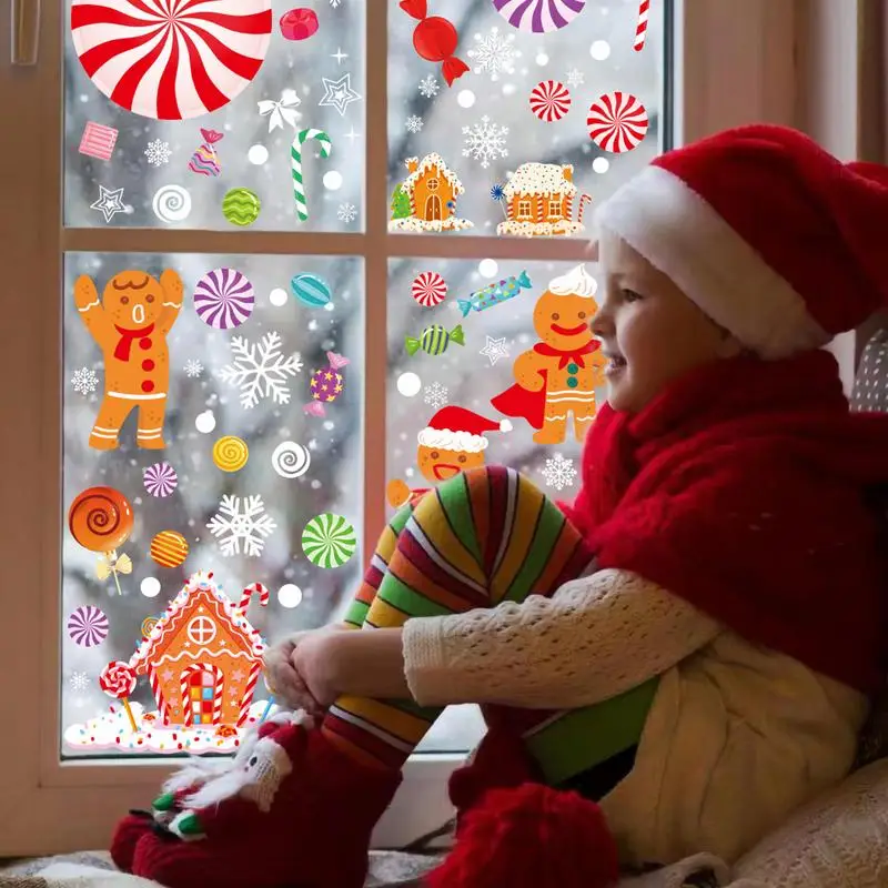 Gingerbread Man Window Decals Gingerbread House Candy Stickers Christmas Clings Gingerbread House Decor Christmas Stickers For