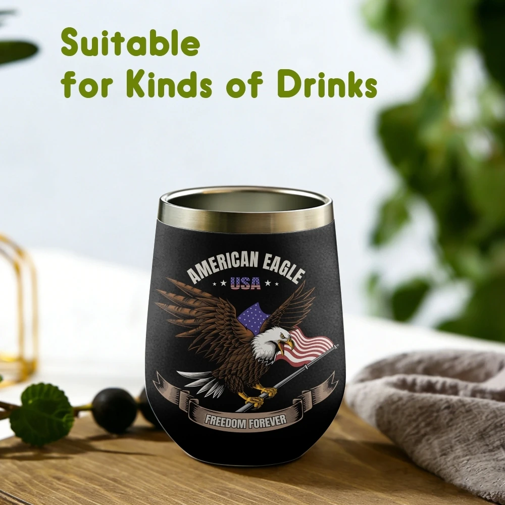 Retro Amerikanischer Adler Illustration Vakuumflaschen 12oz Isolierter Weintumbler Vakuum-Kaffeebecher Eierförmiger Thermobecher