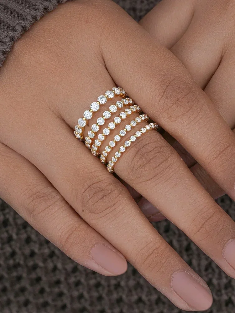 925 Sterling Silber Elegante Echte Moissanit Diamant 2 MM Glänzenden Runde Ring Für Frauen Party Luxus Hohe Qualität Edlen schmuck – Detail 8