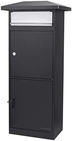 Steel Freestanding Floor Lockable Drop Slot Mail Box with Parcel Compartment, Black