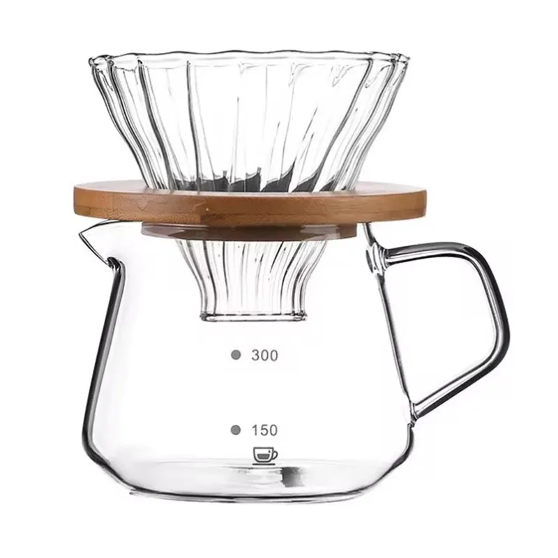 1pcs 300ml/600ml Pour Over Coffee Server Pot Glass Carafe 1-2cup/1-4cup Coffee Filter Funnel Drip Coffee Maker For Home Shop Bar