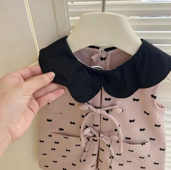 Girl Dress 2024 New Baby Girl Summer French Skirt Round Doll Collar Fashion Princess Dress