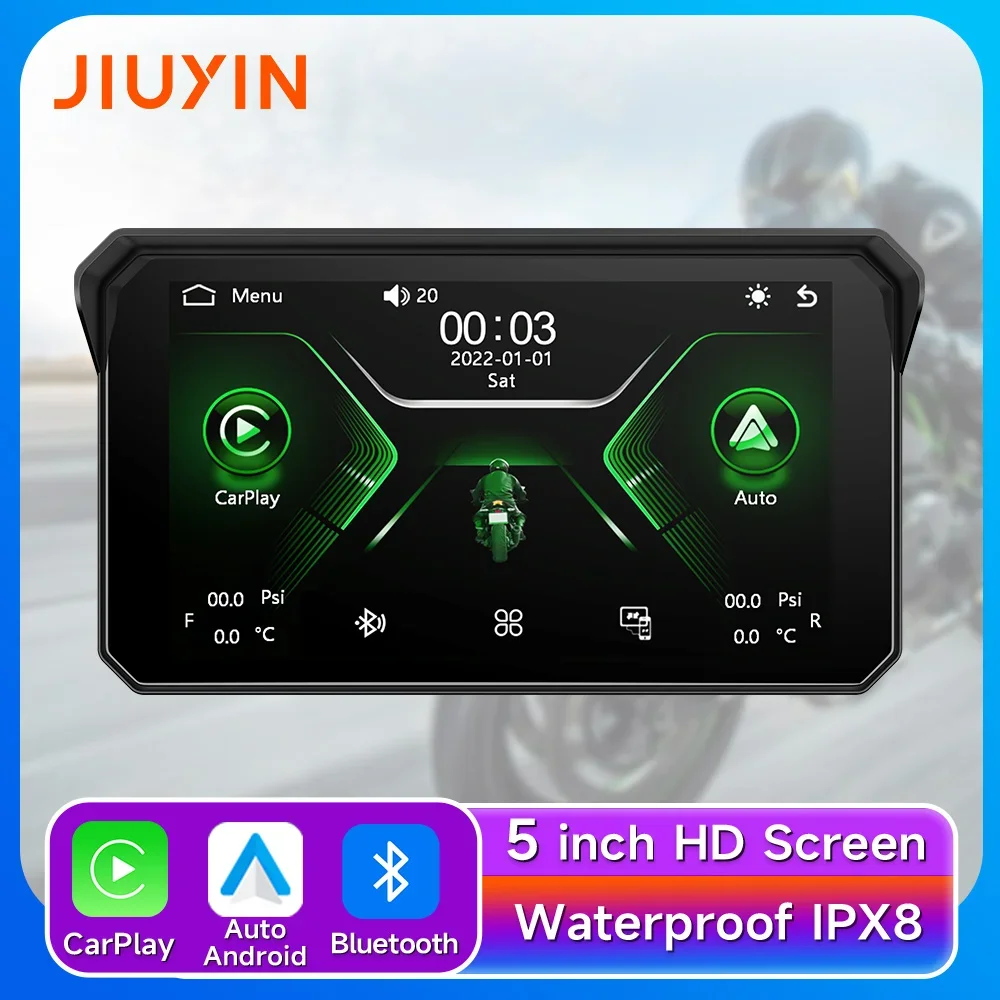 Jiuyin Motorcycle 5 Inch Screen Navigation Gps Wireless Apple Carplay Android Auto Portable Ipx7 Waterproof Display Bluetooth