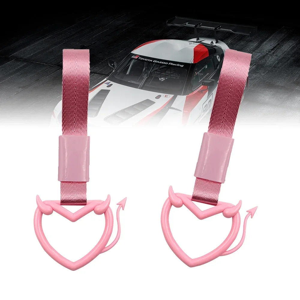 Car Drift Charm Warning Tag JDM Demon Heart Shape Tsurikawa Ring Handle Hand Nylon Strap Loops Bumper Bus Car Auto Accessories