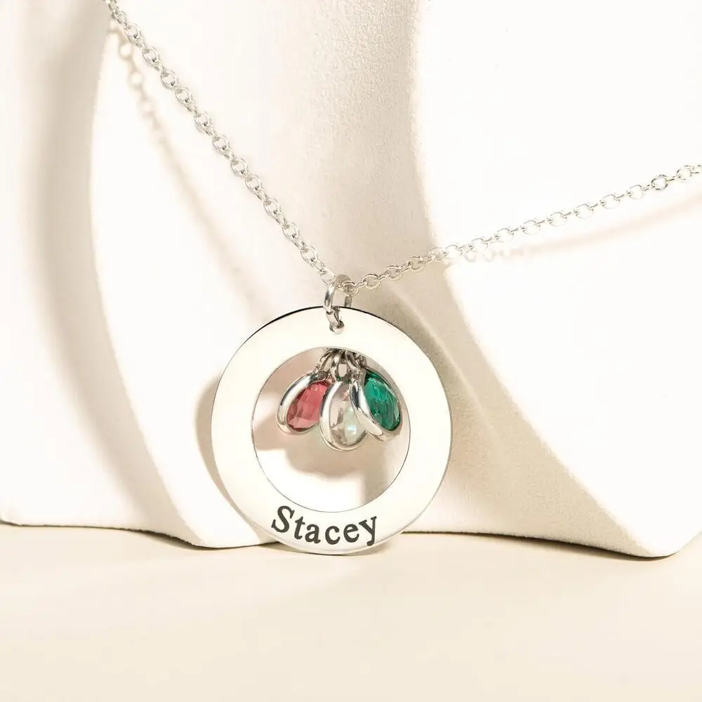 مجوهرات أمي جوهرة الميلاد المخصصة للنساء قلادة هدايا عيد الأم الجدة مع 2 أو 3 أسماء أطفال للأطفال #5