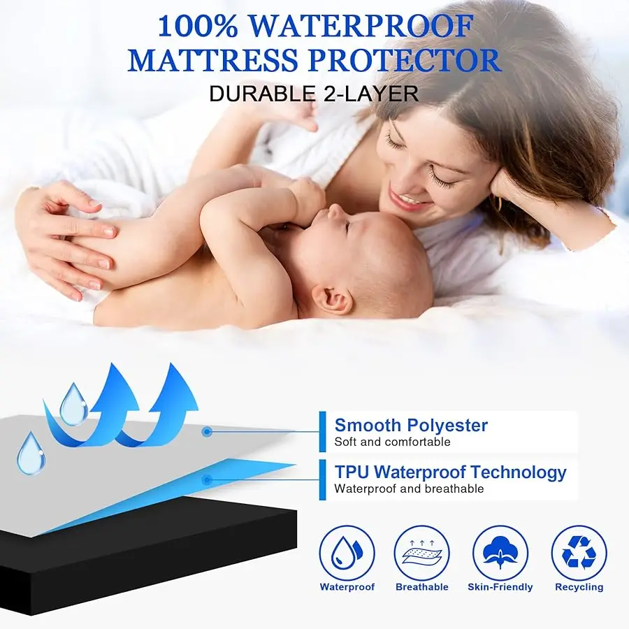 

Mattress Protector,Waterproof 18" Deep Pocket Mattress Co er Fitted Sheet Style with Elastic Rubber Band,Washable and Easy Care-