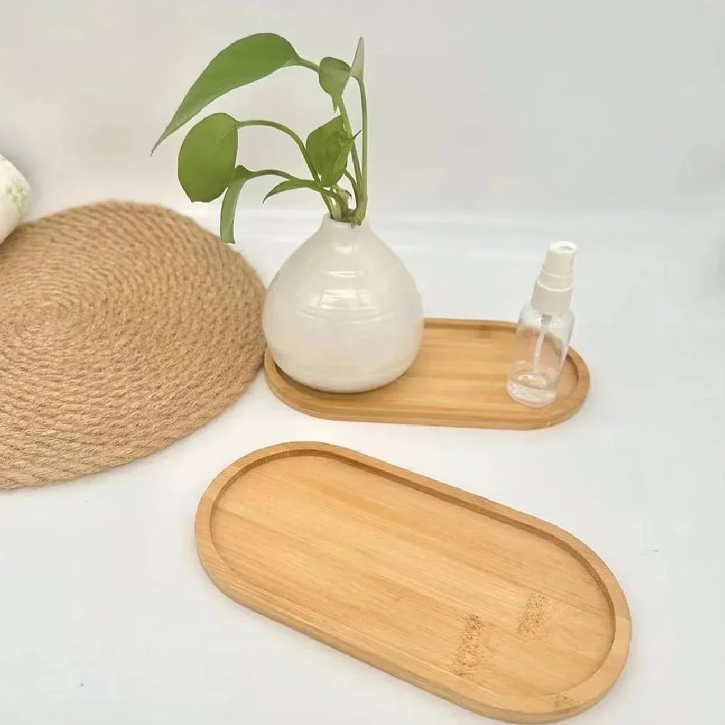 2 pièces/Plateau en bois rond, plateau ovale en bois de hêtre de style japonais, petite assiette en bois, plateau à collation, plateau de présentation