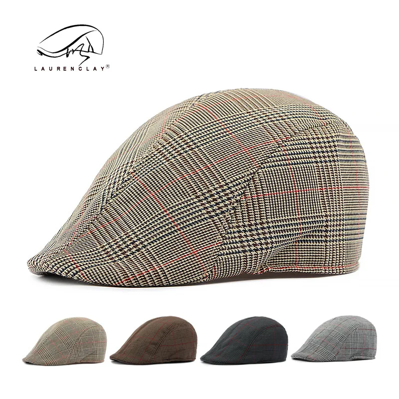 Cross-border Hat Men's British Retro Beret Classic Checked Cap Casual Fashion Short-brimmed Hat Newsboy Cap