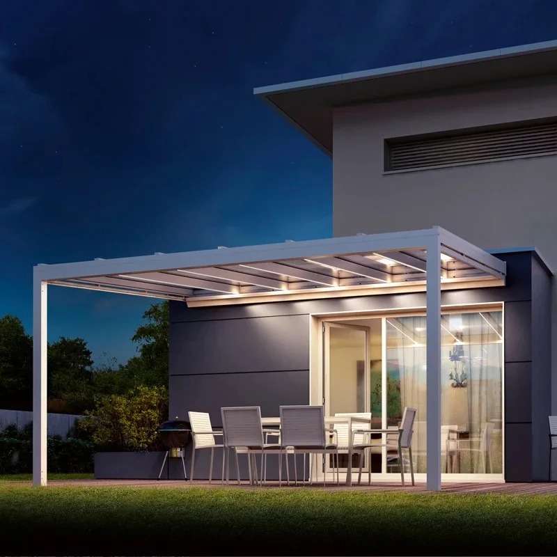Motorized Louvered Bioclimatic Roof Pergola Aluminum Outdoor Balcony Gazebo Waterproof Patio Awning Remote Control Adjustable