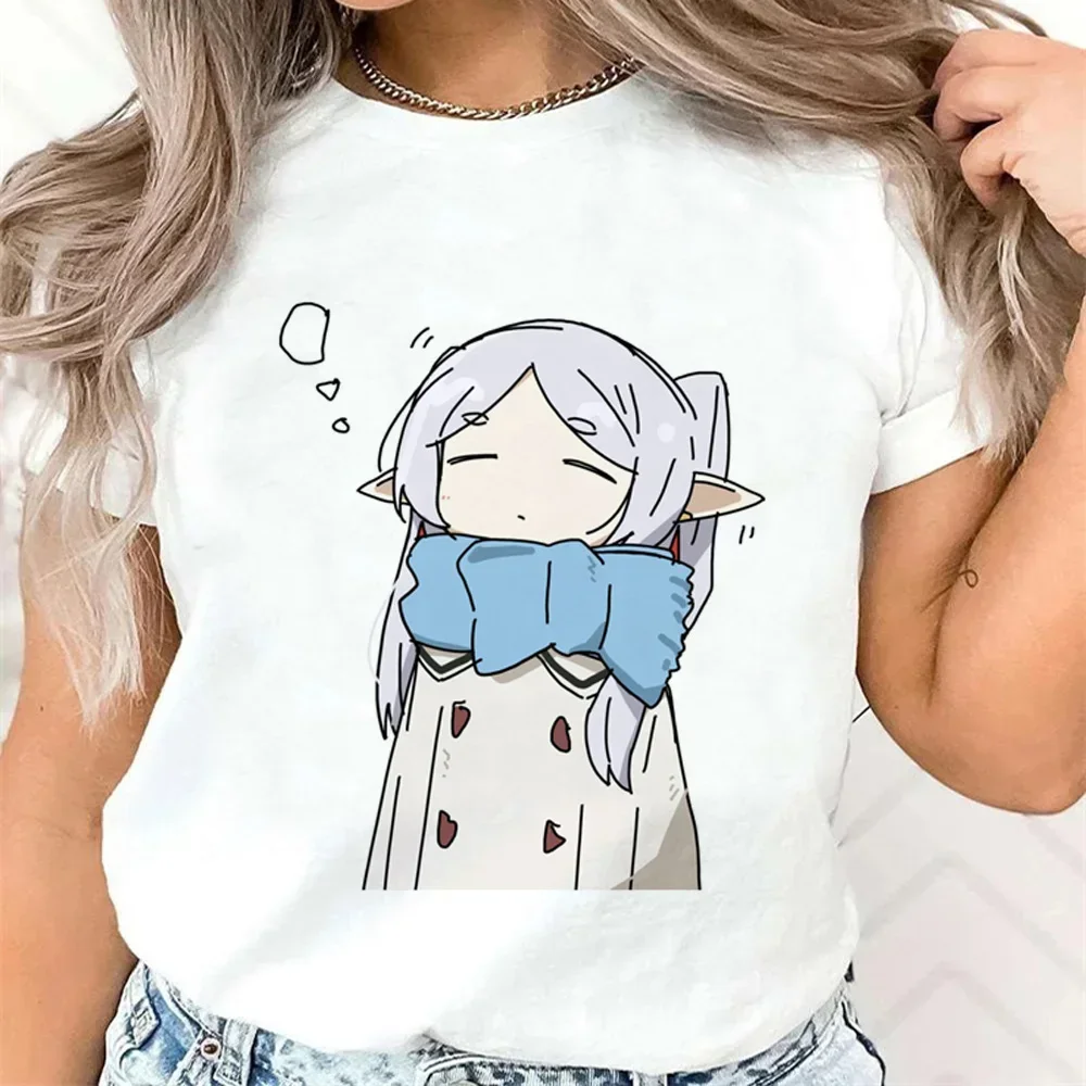 T-shirt stampata Kawaii Frieren da donna T-shirt a maniche corte con grafica anime giapponese T-shirt da donna streetwear Harajuku abbigliamento unisex top