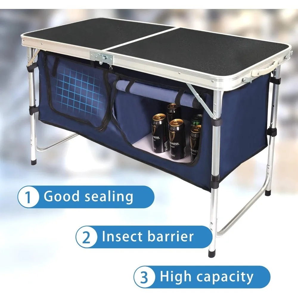 جديد - طاولة تخييم قابلة للطي مع حجرة تخزين من الألومنيوم خفيفة الوزن لطاولة المطبخ للتخييم قابلة للتعديل