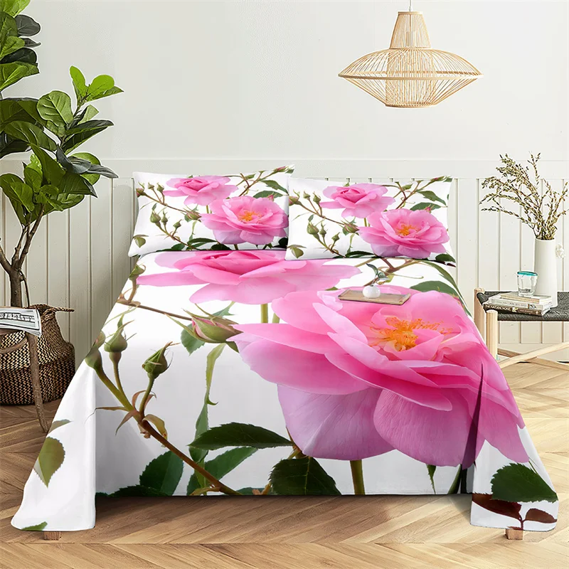 Home Bedsheets Pink Rose Single Bedsheet Fashion Design Flowers Sheets Queen Size Bed Sheets Set Bed Sheets and Pillowcases