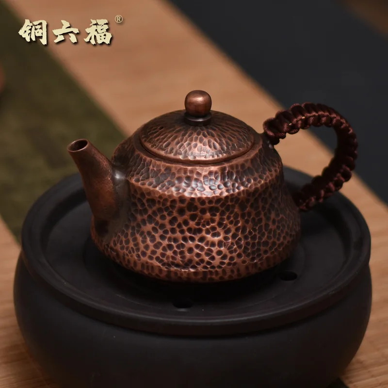 

Ретро медный чайник ручной работы из чистой меди, чайник из чистой меди, чайный сервиз кунг-фу, толстый фиолетовый медный чайник, чайник Янран