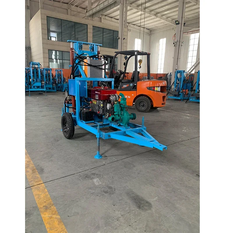 Powerful 32HP Diesel Engine Hydraulic Water Well Drilling Rig Machine With Wheel Trailer