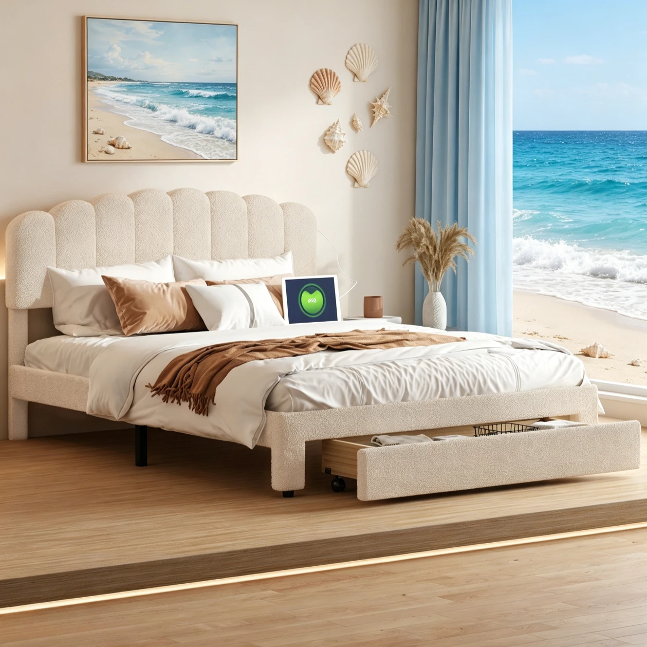 Letto matrimoniale, letto con cassetti, letto imbottito, letto per adulti, dimensioni 140/160x200 cm, testiera regolabile in altezza, con cassetti e porta USB, rete a doghe, per adulti, bambini e