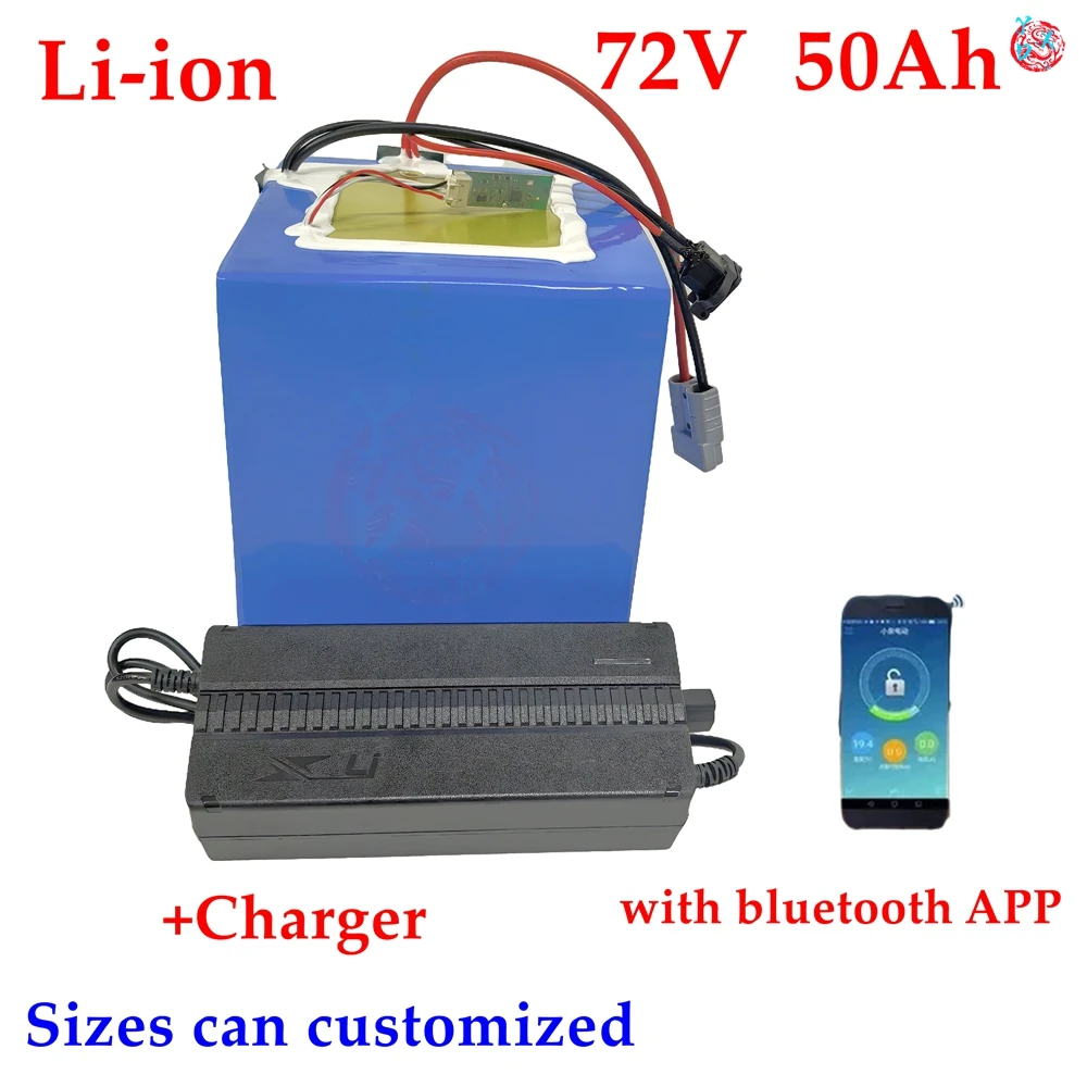 72v 50Ah lithium ion with Bluetooth APP BMS for 5000W 10KW bicycle scooter bike Motorcycle Forklift Crane truck +10A charger