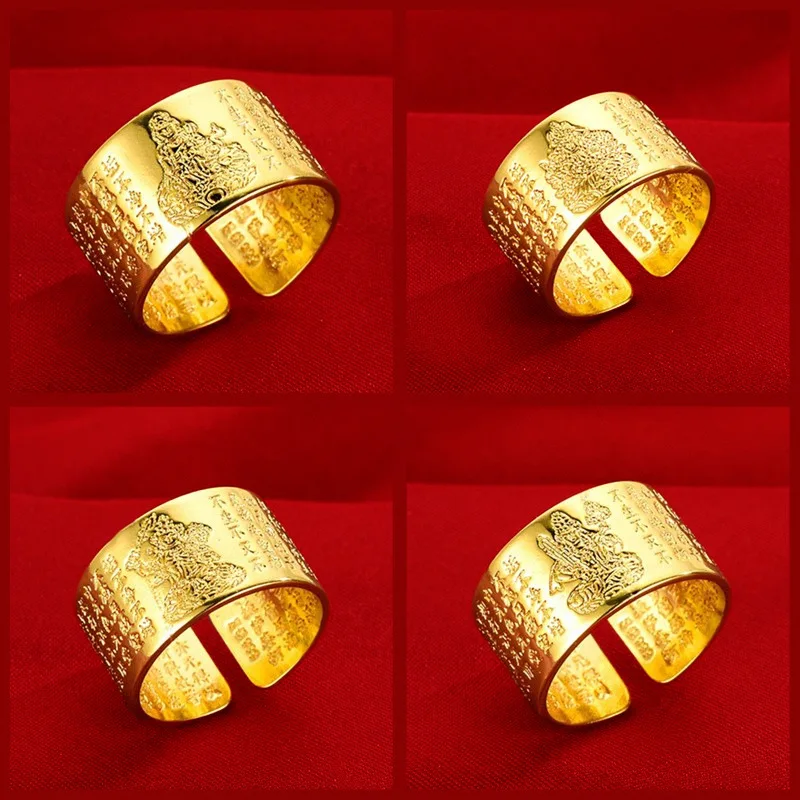 

AU999 gold ring mens retro style zodiac 24K pure gold ring six-word mantra hand jewelry mens ring real gold