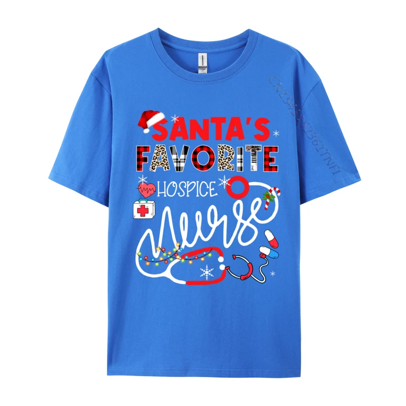 Santa Is Favorite Hospice Nurse Xmas Lights Leopard Plaid T Shirts Awesome 100% Cotton Tees Crewneck T-Shirts High Quality Tops