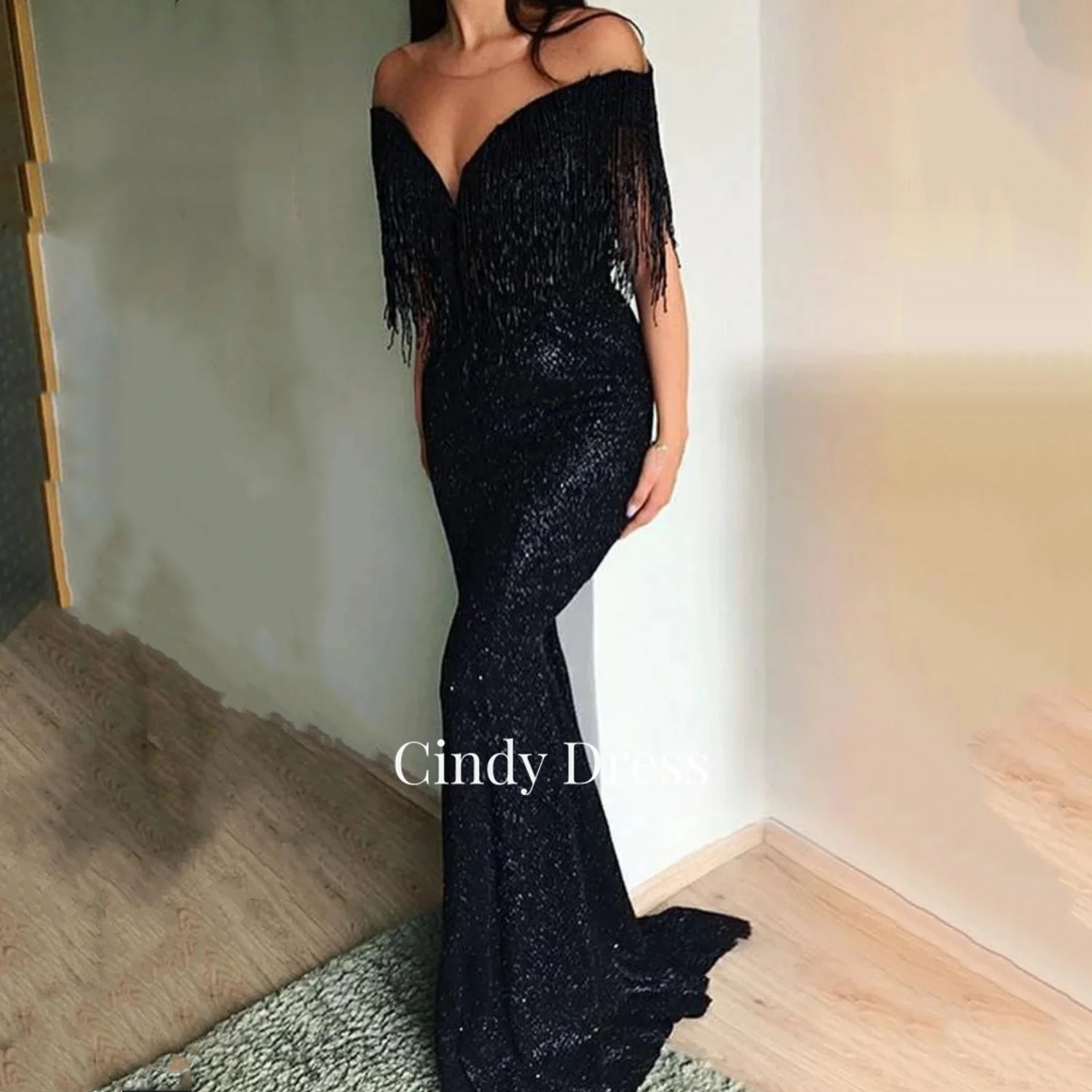 

Cindy Black Sequin Mermaid Strapless Sexy Shiny Women Evening Dress Women's Party Gala Woman Luxury Dresses 2023 Saudi Long Gown